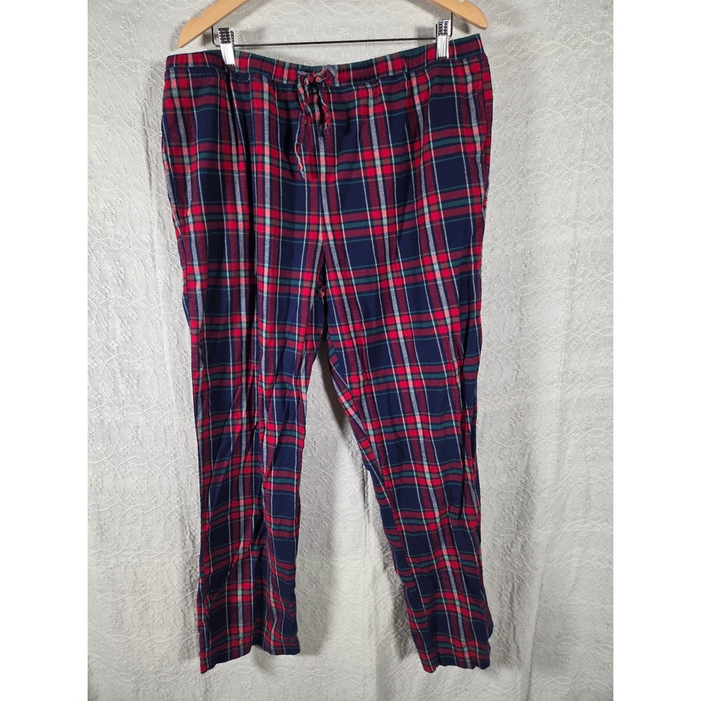 Hanna Andersson Mens XL Flannel Pajama Pants Navy Red Tartan Plaid 100% Cotton